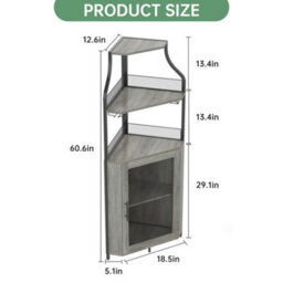 Corner Bar Cabinet With Wine Rack & Glass Holder,4 Tier Bar Unit With Mesh Door - thumbnail 9