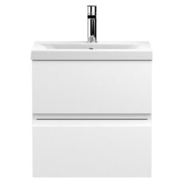 Balterley Mavesyn Contemporary 2 Drawer Wall Hung Vanity Unit With Mid-Edge Basin, Satin White, 500mm