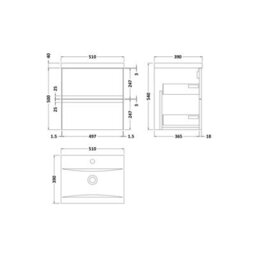 Balterley Mavesyn Contemporary 2 Drawer Wall Hung Vanity Unit With Mid-Edge Basin, Satin White, 500mm - thumbnail 2