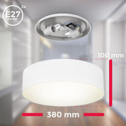B.k.licht Bulb Socket E27 White Fabric Shade Ceiling Lamp (Dia)38Cm - thumbnail 5
