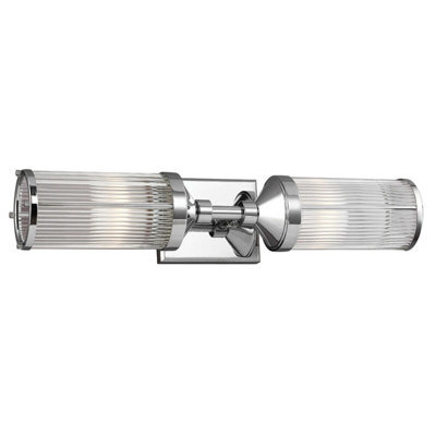 Stylish Ip44 Twin Wall Light With Ribbed Glass And Chrome Finish