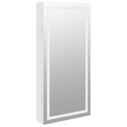 Vidaxl Mirror Jewellery Cabinet With Led Lights Wall Mounted White - thumbnail 2