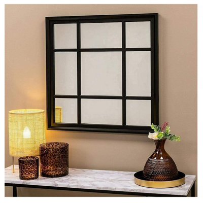 61X61Cm Square Black Window Style Box Wall Mirror
