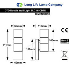 Long Life Lamps Company Outdoor Double Wall Light Dusk Till Dawn Sensor Copper Ip65 Zlc341Cdtd - thumbnail 2