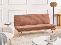 Beliani Sofa Bed 2 Seater Kalfafel Fabric Golden Brown - thumbnail 2