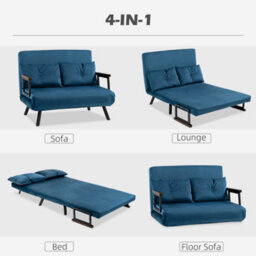 Homcom Click Clack 2 Seater Sofa Bed For Living Room, Guest Room, Blue - thumbnail 4