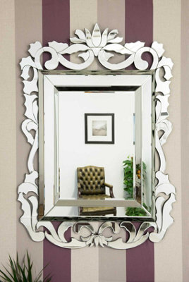 Mirroroutlet All Glass Stylised Baroque Inspired Wall Mirror 135 X 99 Cm - image 1