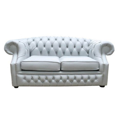 Chesterfield 2 Seater Sofa Shelly Silver Grey Leather In Buckingham Style - image 1