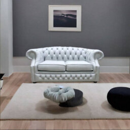 Chesterfield 2 Seater Sofa Shelly Silver Grey Leather In Buckingham Style - thumbnail 4