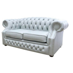 Chesterfield 2 Seater Sofa Shelly Silver Grey Leather In Buckingham Style - thumbnail 5