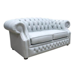 Chesterfield 2 Seater Sofa Shelly Silver Grey Leather In Buckingham Style - thumbnail 3