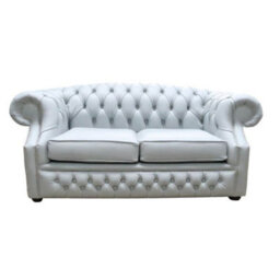Chesterfield 2 Seater Sofa Shelly Silver Grey Leather In Buckingham Style