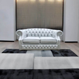 Chesterfield 2 Seater Sofa Shelly Silver Grey Leather In Buckingham Style - thumbnail 2