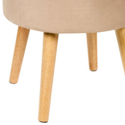 Wyld And Coco Home Velvet Stool With Tray Top Beige - Compact Round Padded Stool With Rubberwood Legs, W39 X D39 X H43Cm - thumbnail 9