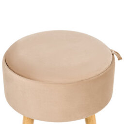 Wyld And Coco Home Velvet Stool With Tray Top Beige - Compact Round Padded Stool With Rubberwood Legs, W39 X D39 X H43Cm - thumbnail 8