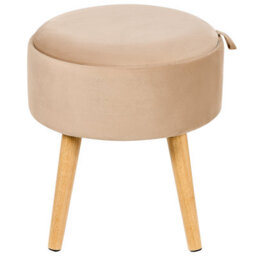 Wyld And Coco Home Velvet Stool With Tray Top Beige - Compact Round Padded Stool With Rubberwood Legs, W39 X D39 X H43Cm - thumbnail 6