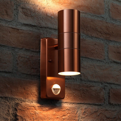 Auraglow Pir Motion Sensor Stainless Steel Up & Down Outdoor Wall Security Light - Warminster - Copper - Warm White - image 1