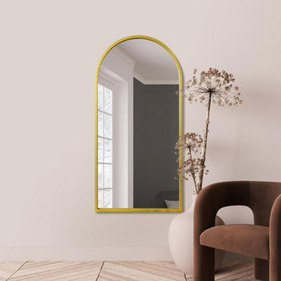"Mirroroutlet Arcus - Gold Framed Arched Leaner / Wall Mirror 55"" X 27.5"" (140Cm X 70Cm)" - image 1