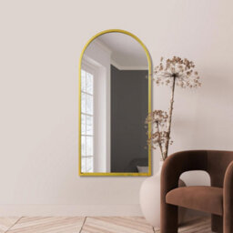 "Mirroroutlet Arcus - Gold Framed Arched Leaner / Wall Mirror 55"" X 27.5"" (140Cm X 70Cm)"