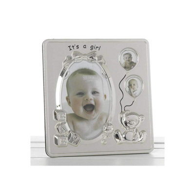 Shatchi Its A Girl Satin Silver Baby Photo Frame - image 1