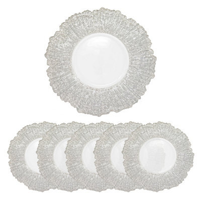 Neel Blue Charger Plates For Table Decoration - Silver Crackled - Pack Of 6 - image 1