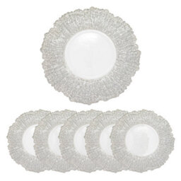 Neel Blue Charger Plates For Table Decoration - Silver Crackled - Pack Of 6