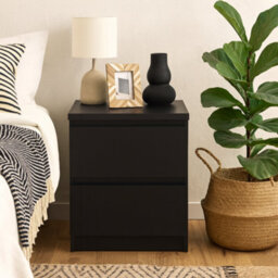 Wyld Haus Budapest Matt Black Wooden Bedside Chest 2-Drawer Compact Nightstand - thumbnail 1