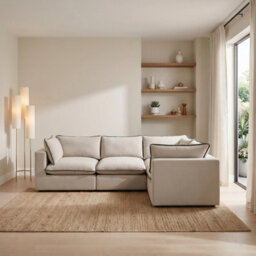 Furniturebox Uk Echo Cream & Green Trim Linen-Look Fabric 3 Seater Modular Corner Sofa - thumbnail 2