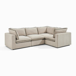 Furniturebox Uk Echo Cream & Green Trim Linen-Look Fabric 3 Seater Modular Corner Sofa - thumbnail 6