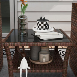 Outsunny 50Cm Outdoor Pe Rattan Coffee Table, Two-Tier Side Table With Glass Top, Brown - thumbnail 8