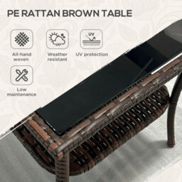 Outsunny 50Cm Outdoor Pe Rattan Coffee Table, Two-Tier Side Table With Glass Top, Brown - thumbnail 3