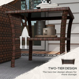 Outsunny 50Cm Outdoor Pe Rattan Coffee Table, Two-Tier Side Table With Glass Top, Brown - thumbnail 4