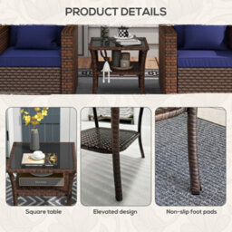 Outsunny 50Cm Outdoor Pe Rattan Coffee Table, Two-Tier Side Table With Glass Top, Brown - thumbnail 7