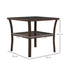 Outsunny 50Cm Outdoor Pe Rattan Coffee Table, Two-Tier Side Table With Glass Top, Brown - thumbnail 5