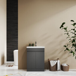 Probaty Bathrooms Vanity Unit Matte Anthracite Mdf,600X390X800mm,freestanding,detachable,2 Doors With Artificial Stone Basin - thumbnail 2