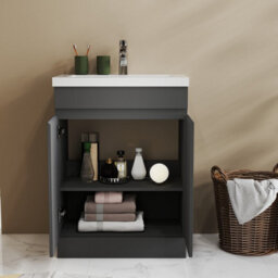 Probaty Bathrooms Vanity Unit Matte Anthracite Mdf,600X390X800mm,freestanding,detachable,2 Doors With Artificial Stone Basin - thumbnail 3