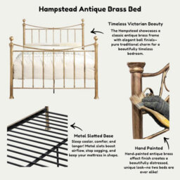 OAT Home Hampstead Traditional Antique Brass Effect King Size Metal Bed Frame - thumbnail 8