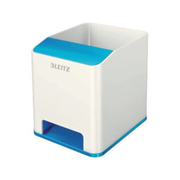 Leitz Wow White Metallic Blue Plastic Home Office Desk Storage Organiser Square Sound Boosting Pen Pencil Stationery Holder Pot - thumbnail 6