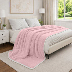Moonlight Bedding Sherpa Fleece Throw Blanket Pink Double Soft Thick & Fluffy Reversible Throw For Sofa, Bed & Travel Blanket - thumbnail 7
