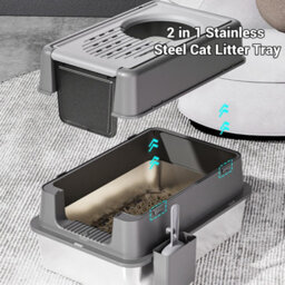 London Boutique Black 60X40X38.5 Cm Stainless Steel Cat Litter Box, Xxl Enclosed Tray, Dual Entry, Flip Lid, Scoop - thumbnail 7