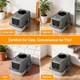 London Boutique Black 60X40X38.5 Cm Stainless Steel Cat Litter Box, Xxl Enclosed Tray, Dual Entry, Flip Lid, Scoop - thumbnail 3