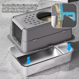 London Boutique Black 60X40X38.5 Cm Stainless Steel Cat Litter Box, Xxl Enclosed Tray, Dual Entry, Flip Lid, Scoop - thumbnail 6