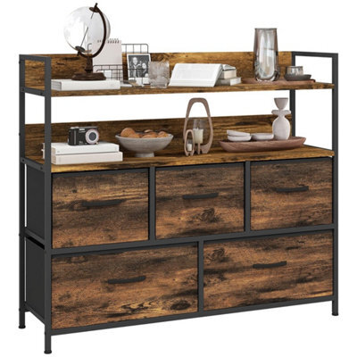 Chest Of Drawers 5 Drawer Dresser Shelves Rustic Brown - image 1