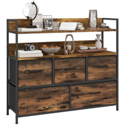 Chest Of Drawers 5 Drawer Dresser Shelves Rustic Brown - thumbnail 1