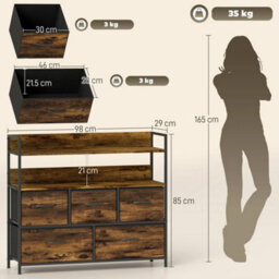 Chest Of Drawers 5 Drawer Dresser Shelves Rustic Brown - thumbnail 2