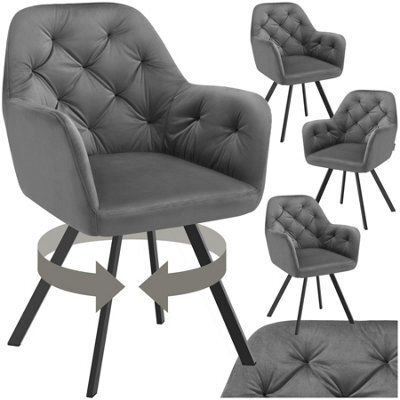 Tectake Set Of 4 Armchair Lucia - Padded, Quilted Pattern, 180 Degree Swivel Chair  - Anthracite - image 1
