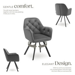 Tectake Set Of 4 Armchair Lucia - Padded, Quilted Pattern, 180 Degree Swivel Chair  - Anthracite - thumbnail 3