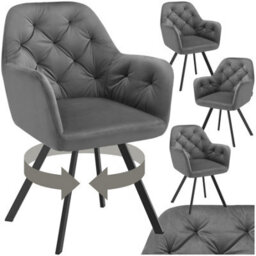 Tectake Set Of 4 Armchair Lucia - Padded, Quilted Pattern, 180 Degree Swivel Chair  - Anthracite - thumbnail 1