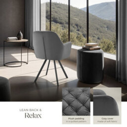 Tectake Set Of 4 Armchair Lucia - Padded, Quilted Pattern, 180 Degree Swivel Chair  - Anthracite - thumbnail 4