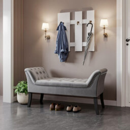 Living And Home Modern Grey Velvet Bed Bench With Button With Curved Armrests, Ideal For Bedroom, Entryway Or Living Room 120Cm (W) - thumbnail 3